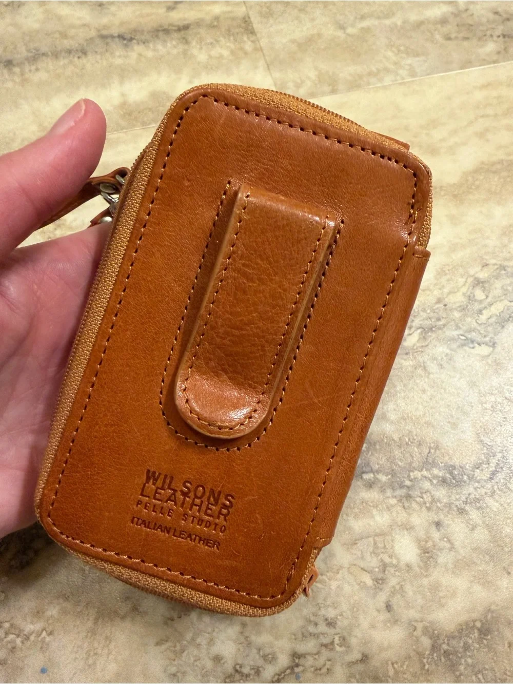 Wilsons Leather Tan Leather Wristlet Phone Pouch